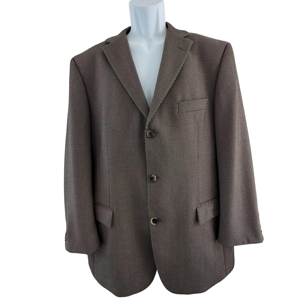 Hugo Boss Suit Jacket Mens 42R Brown Stripe Wool Notch Lapel Turkey Business